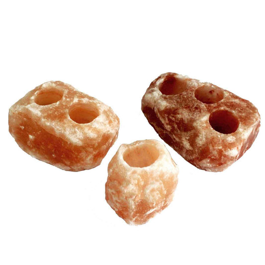 Portavelas de sal natural - 2 agujeros (2-2.5 kg) - Lámparas de Sal del Himalaya | El Bazar de Tizar