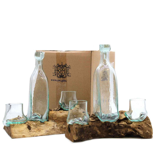Verre soufflé sur bois - Coffret whisky
