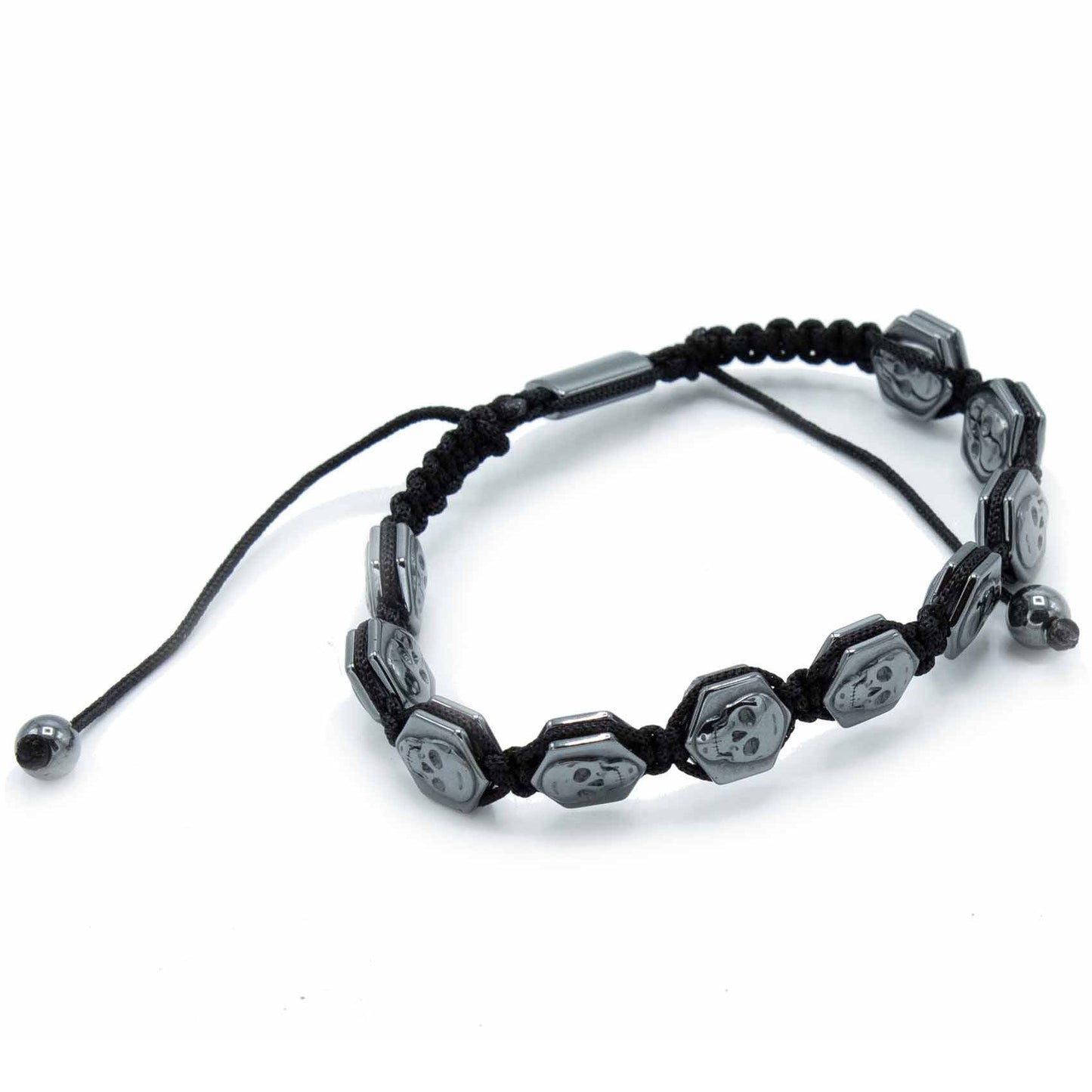 Pulsera Magnética Shamballa de Hematita - Calaveras Hexagonales