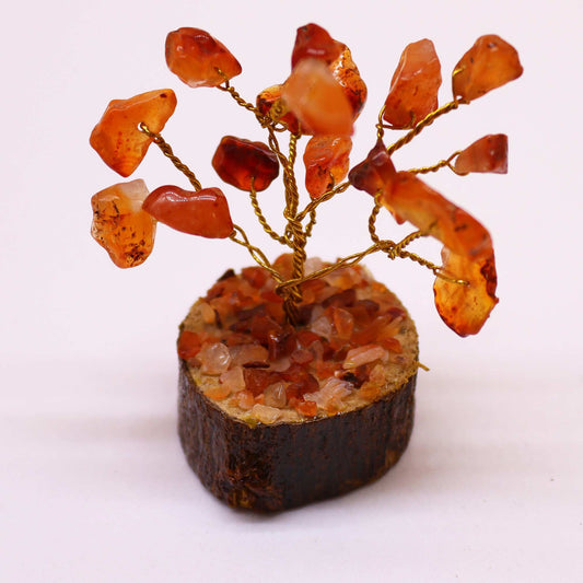 Mini árbol de piedras preciosas sobre base de madera - Cornalina (15 piedras)
