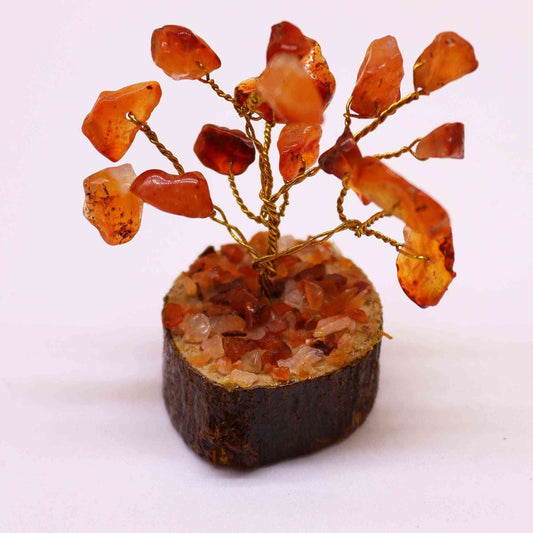 Mini árbol de piedras preciosas sobre base de madera - Cornalina (15 piedras)