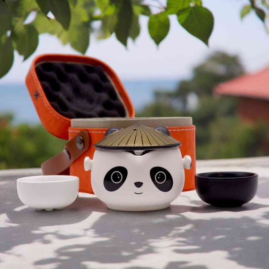 Set de tetera-Panda - Dos tazas & Estuche de viaje | Juego de tetera de hierbas | El Bazar de Tizar