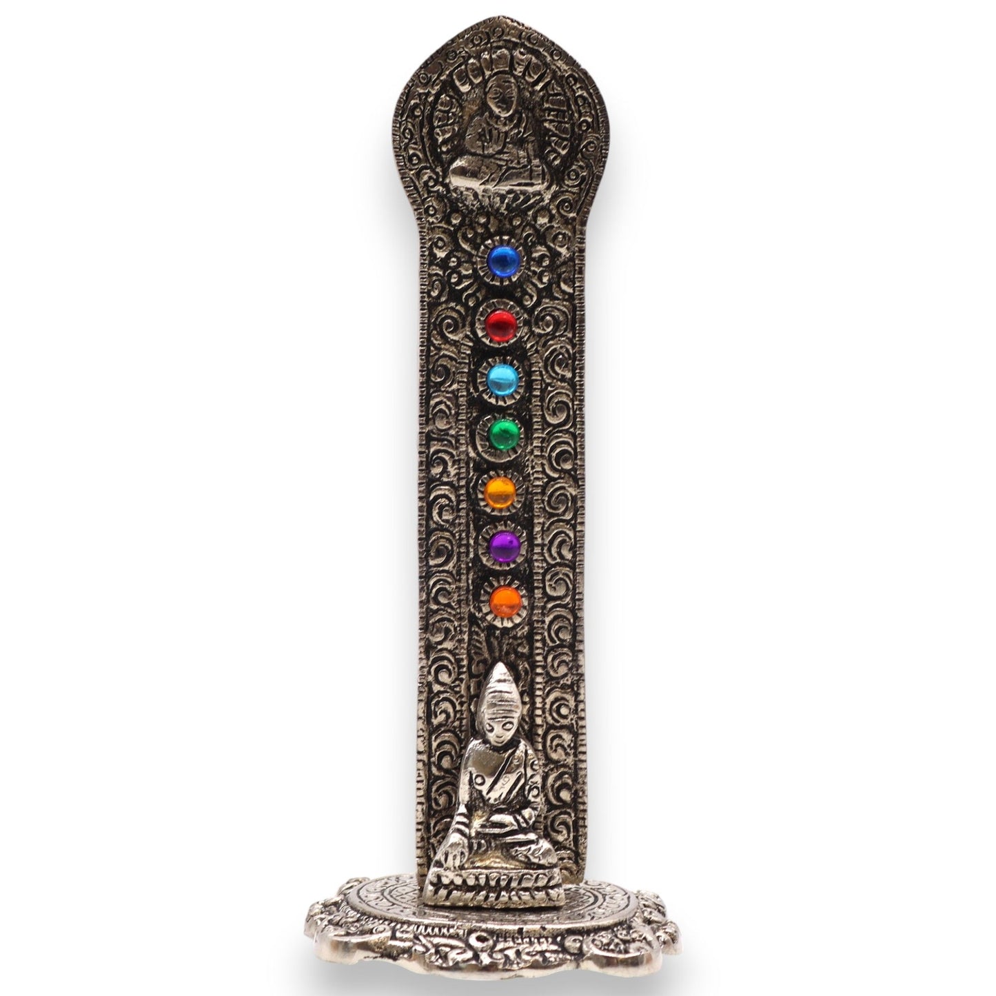 Porta-incienso Buda Torre 7 Chakras 16x6x7cm - Portainciensos de aluminio hechos a mano