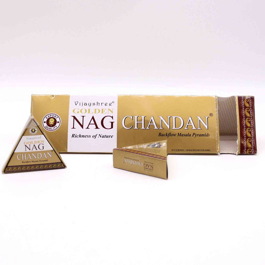Conos de Incienso Jumbo Dorado Nag - Chandan Reflujo 42g - Conos de Incienso Reflujo Inverso Jumbo Golden Nag | El Bazar de T