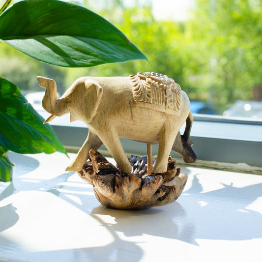 Handmade Parasite Wood Carving - Walking Elephant