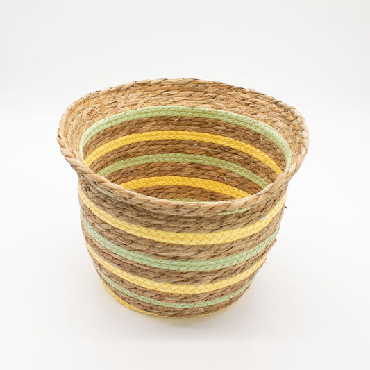 Cestas con forma de jarrón de hierba marina y paja - Amarillo natural y verde - Juego de 3