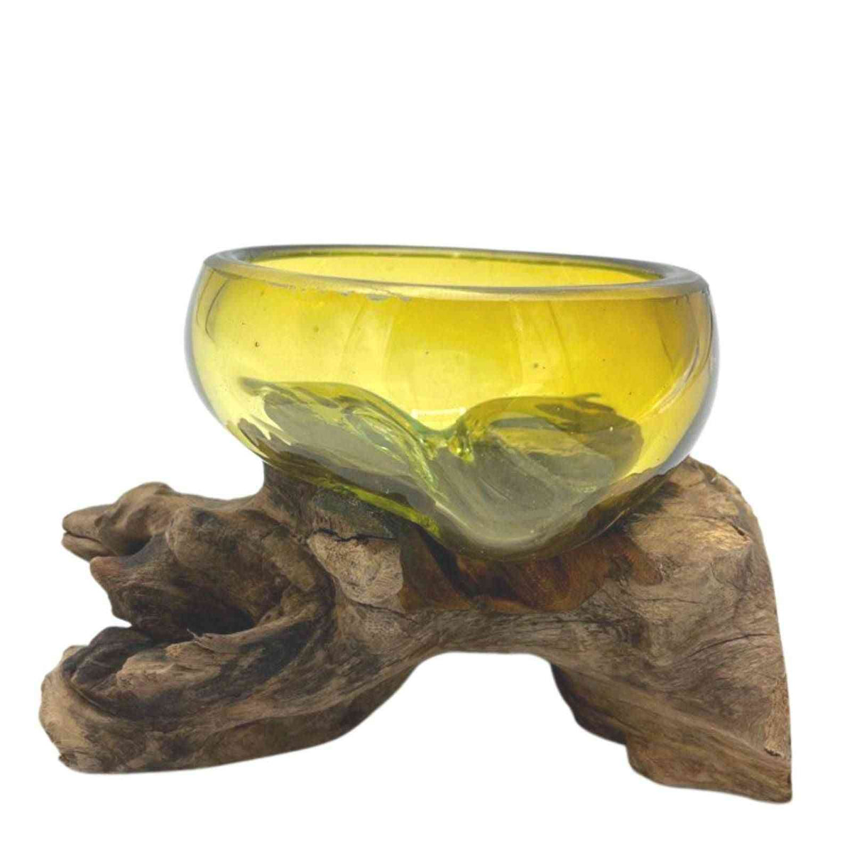 Mini Bol en Verre Soufflé Ambré sur Bois