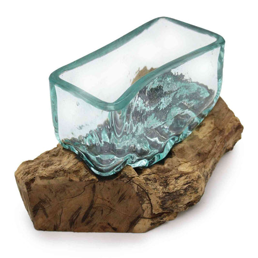Cuve en verre fondu sur bois avec support - Bol moyen