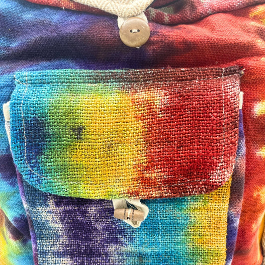 Bolsa de estudio de cáñamo Tiedye con bolsillo frontal
