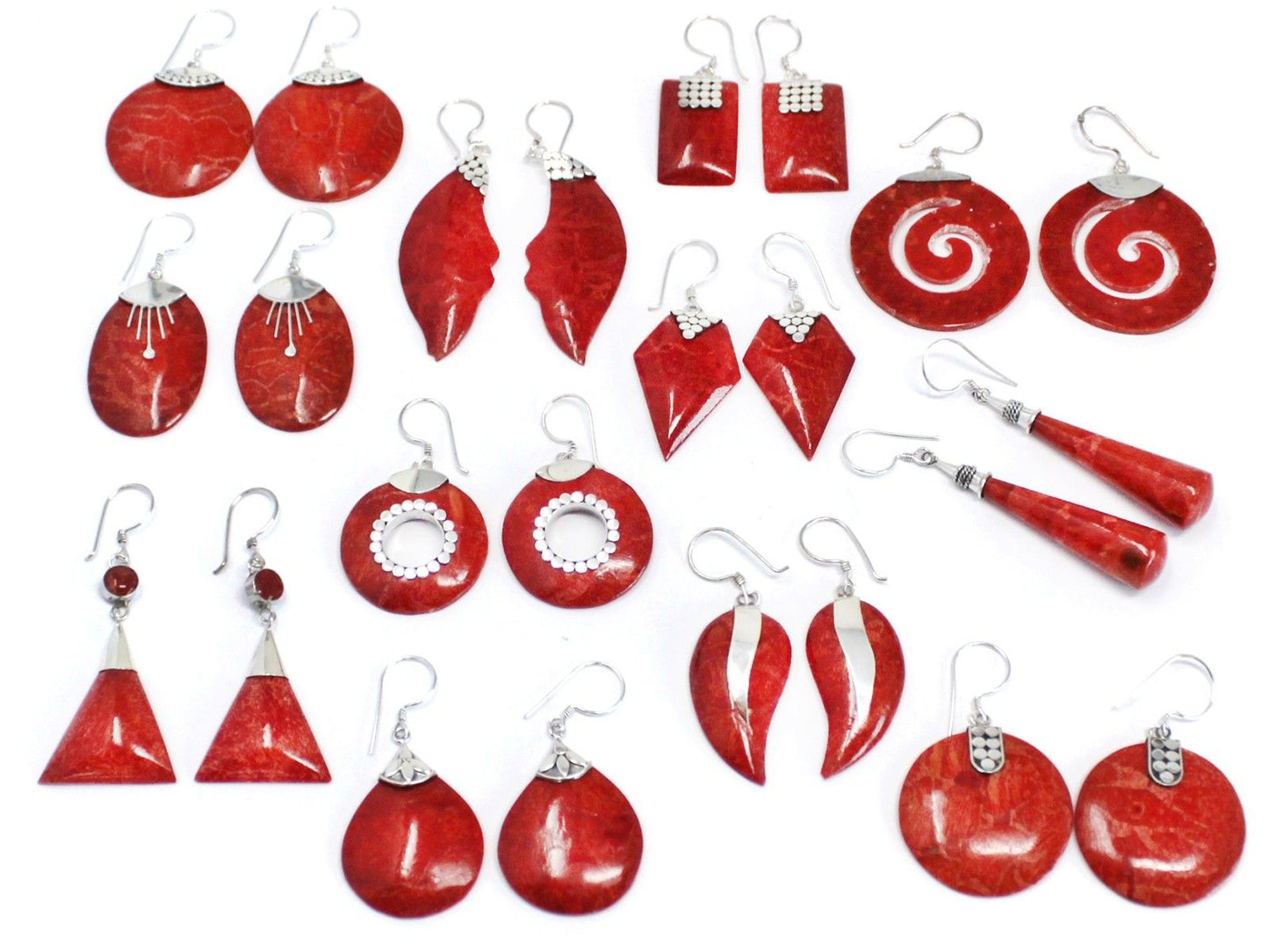 Silver and coral earrings - Falling leaves