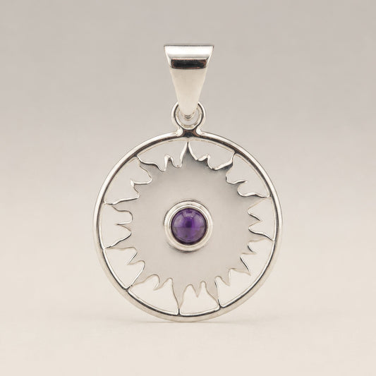 Colgante devocional de la India - plateado (cordón de 45 cm) - Amatista de adoración al sol