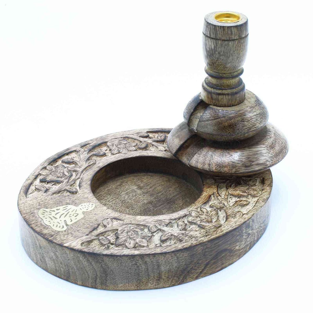Med Quemador Inverso Madera de Mango - Brass Buddha - Quemador de Flujo Inverso de Madera de Mango
