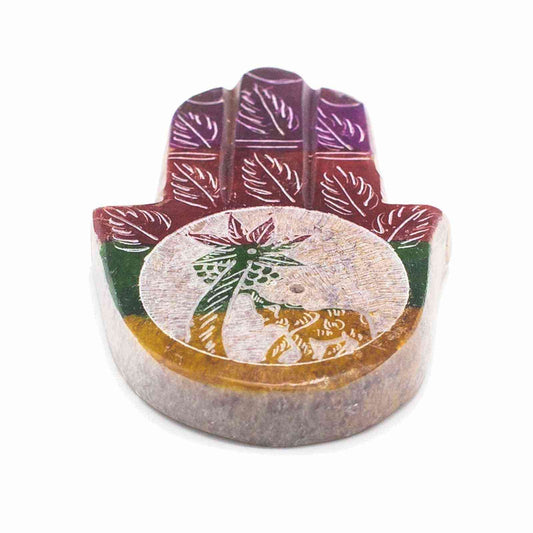 Porta Incienso Hamsa de Esteatita 9x6cm - Elefante y Palma - Porta incienso de esteatita | El Bazar de Tizar