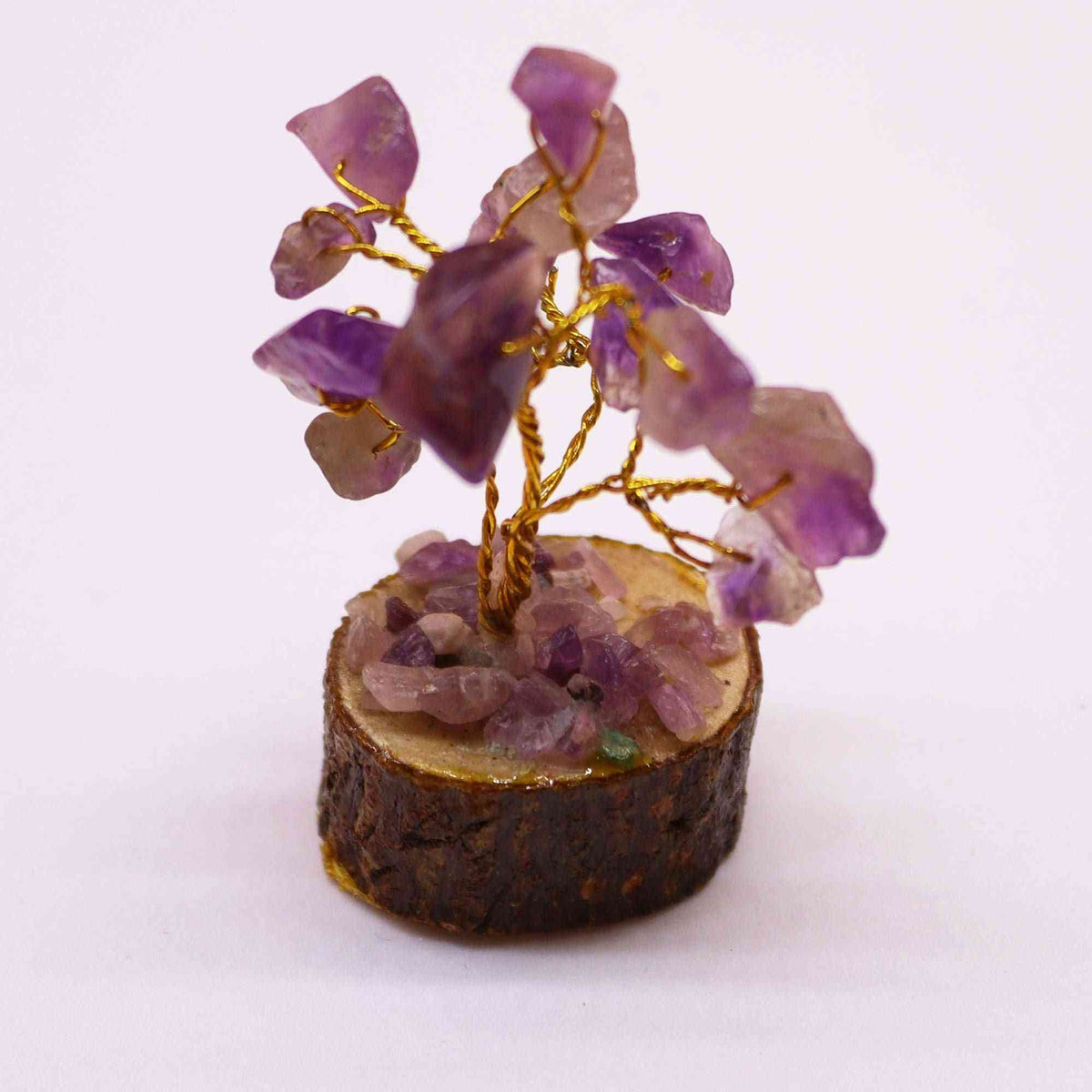Mini árbol de piedras preciosas sobre base de madera - Amatista (15 piedras) - Mini Árboles De Piedras Preciosas