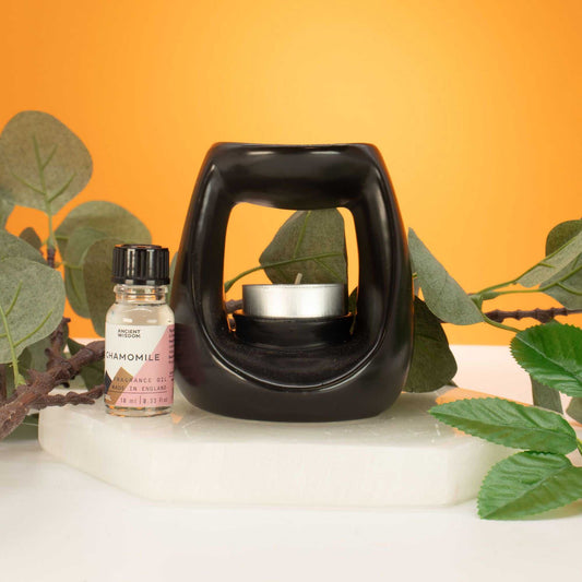 Zen Ceramic Oil Burner - Large Oval Pebble - Matte Black