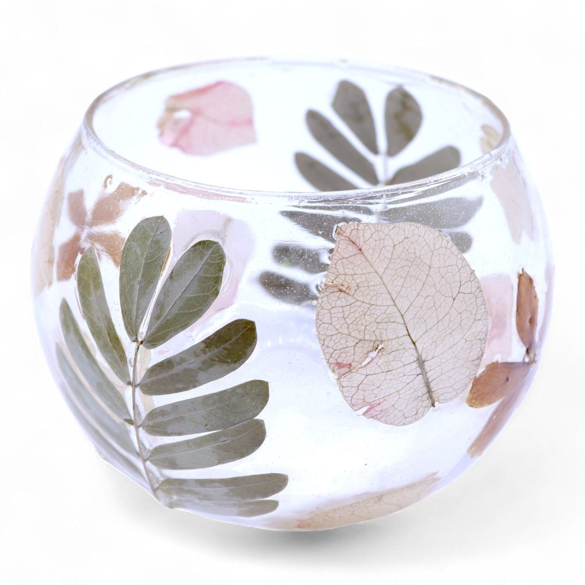 Portavelas de Vidrio Floral Natural - Cuenco - Primavera (8x10cm) - Portavelas de vidrio con motivos florales naturales, flor