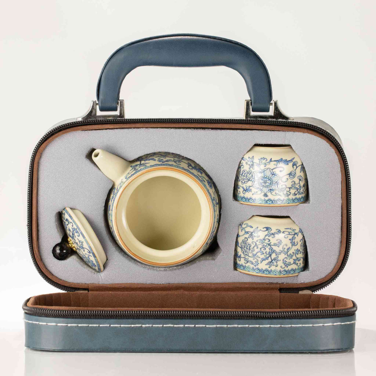 Conjunto de tetera de viaje y dos tazas - China Ru Azul - Juego de tetera de hierbas | El Bazar de Tizar