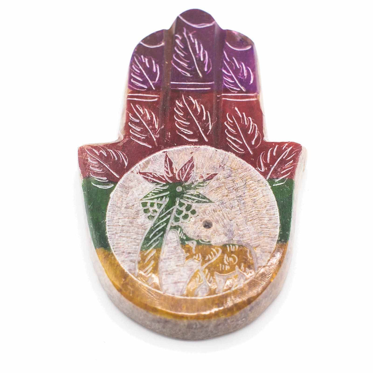 Porta Incienso Hamsa de Esteatita 9x6cm - Elefante y Palma - Porta incienso de esteatita | El Bazar de Tizar