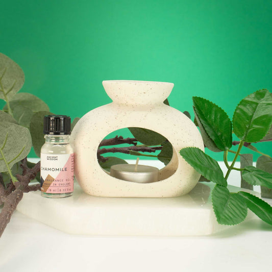Zen Ceramic Oil Burner - Oval Pebble - Mottled Off-White