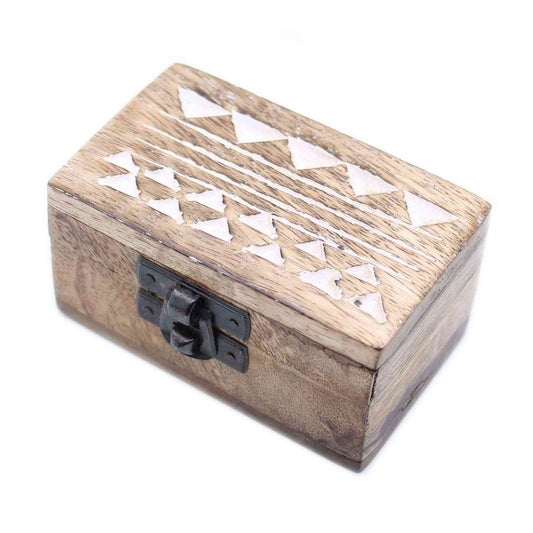 White Wooden Box - 3x1.5 Aztec Design Pill Box