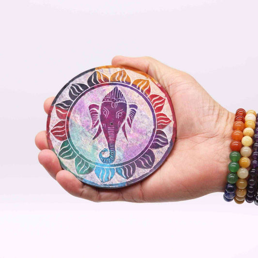 Porta-incienso Disco de Esteatita 10cm - Ganesha - Porta incienso de esteatita