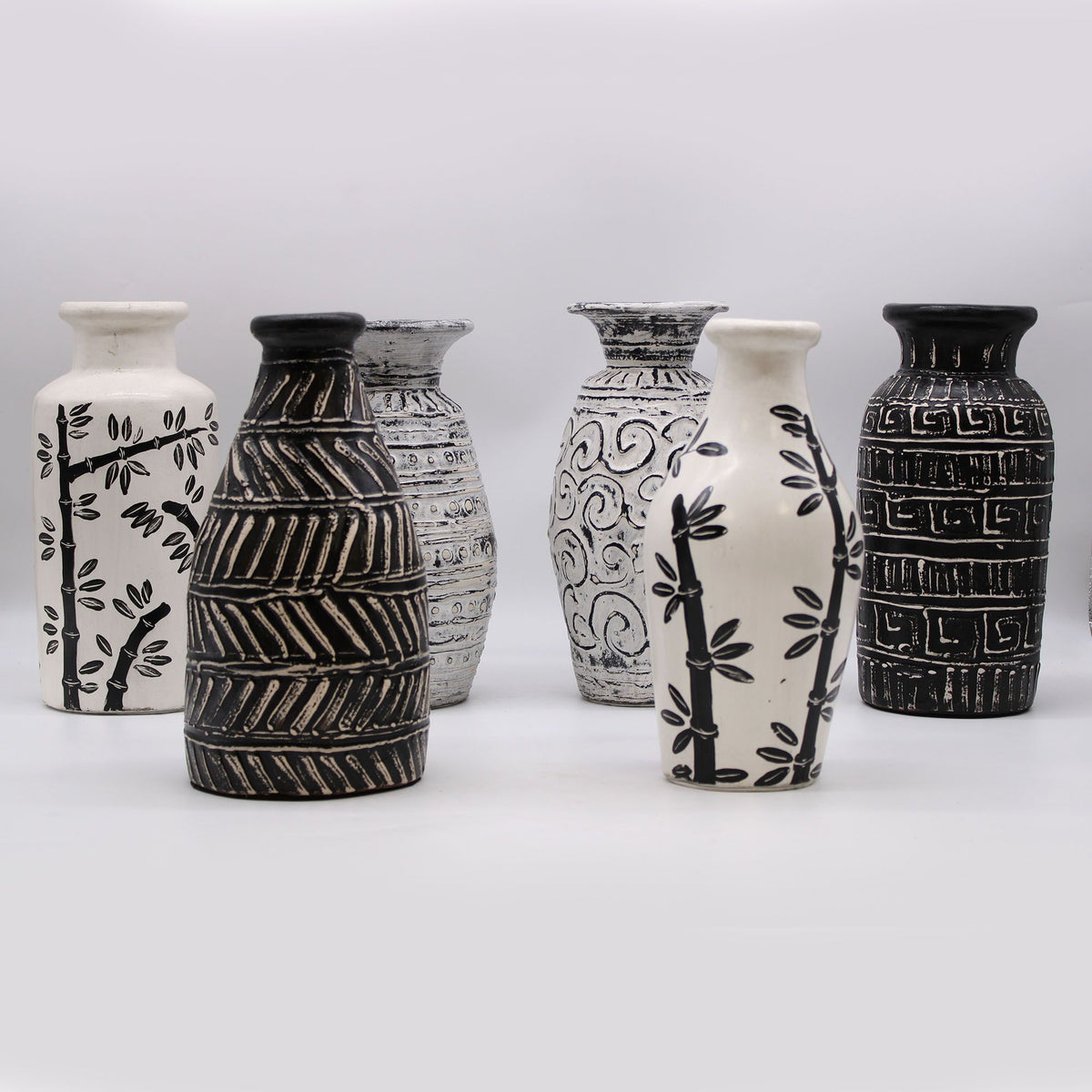 Ceramic Vase with Bamboo Motif - Natural