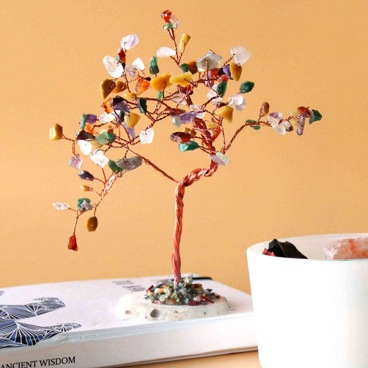 Árbol de piedras preciosas grande: Piedras múltiples sobre base de ágata natural (100 piedras) - Gemstone Wishing Trees