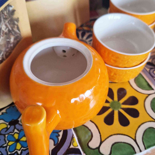 Set de Tetera - Naranja - Tetera & Cuatro tazas | Juego de tetera de hierbas | El Bazar de Tizar