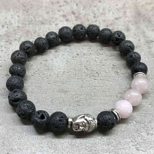 Pulsera de Piedra de Lava - Buda - Cuarzo Rosa - aromaterapia pulsera cuarzo rosa joyería boho | El Bazar de Tizar