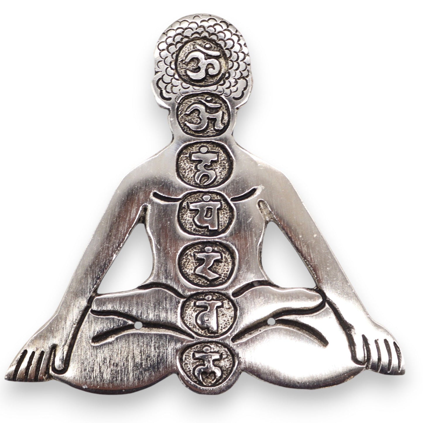 Porta-incienso Yoga Siete Chakras de Aluminio Pulido 12x12cm - Portainciensos de aluminio hechos a mano