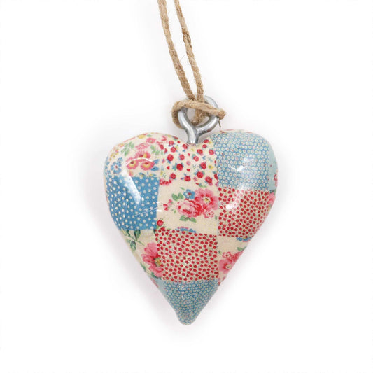 Small decorative wooden heart - blue and red checks