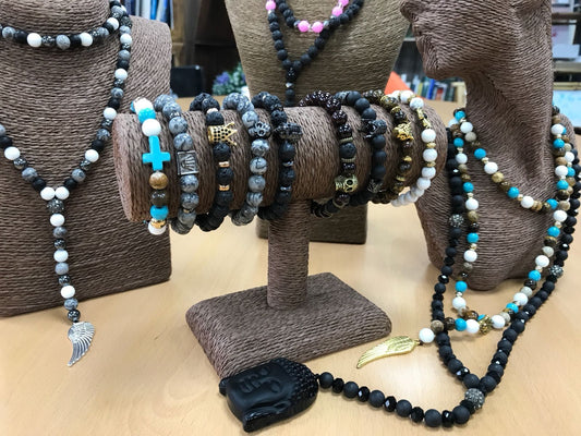 Ala de ángel / Ágata negra - Pulsera de piedras preciosas - Pulseras y Collares de Piedras Preciosas