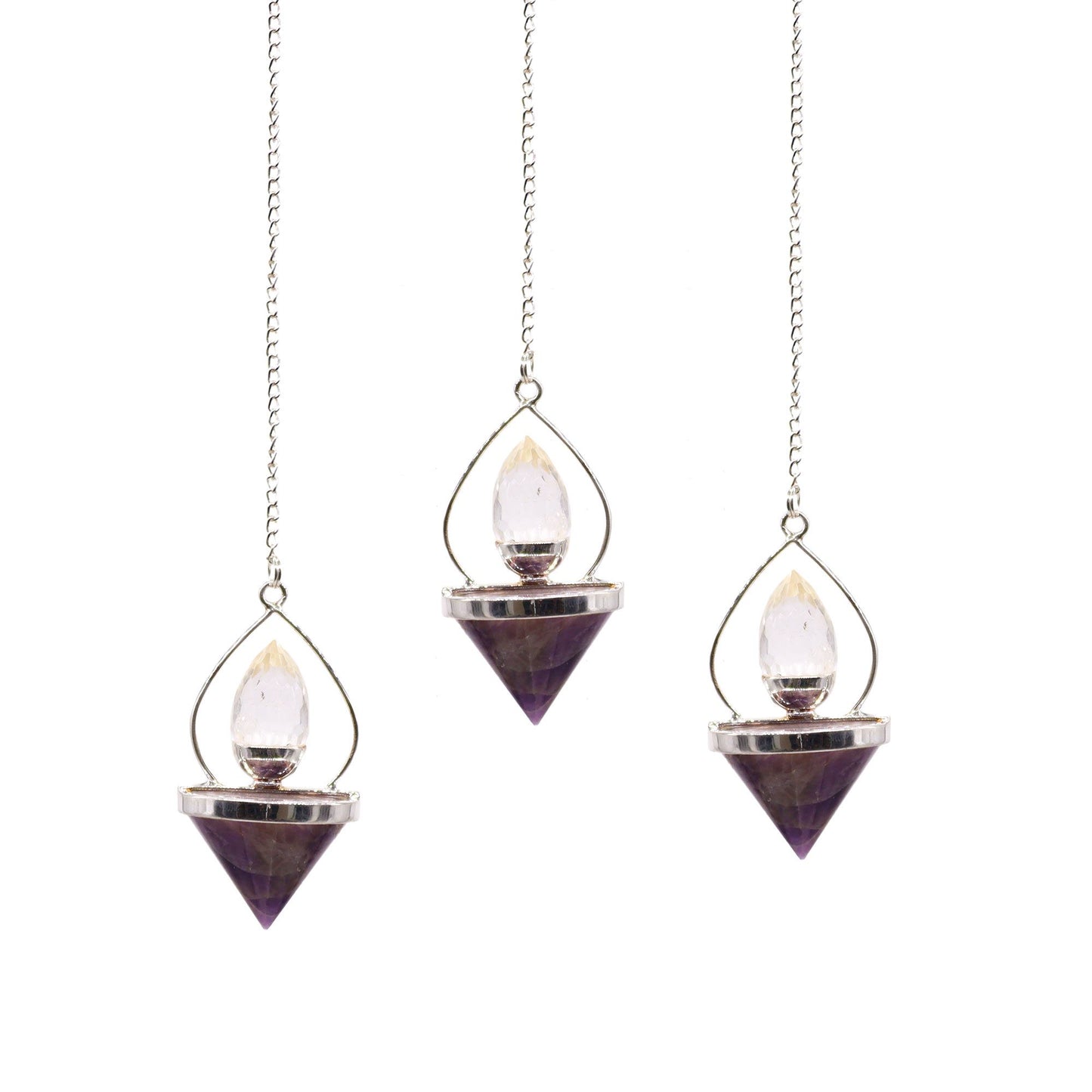 Gemstone Lantern of Life Pendulum - Amethyst & Rock Quartz - Péndulos Especiales Mágicos
