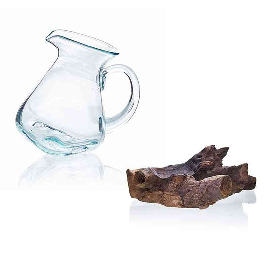 Verre Soufflé sur Bois - Carafe à Eau