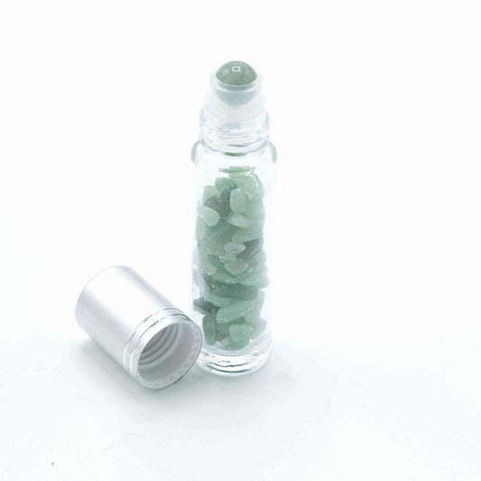 Botella de rodillo de aceite esencial de piedras preciosas - Aventurina - Tapa plateada - Botellas Roll-on con gemas 10ml