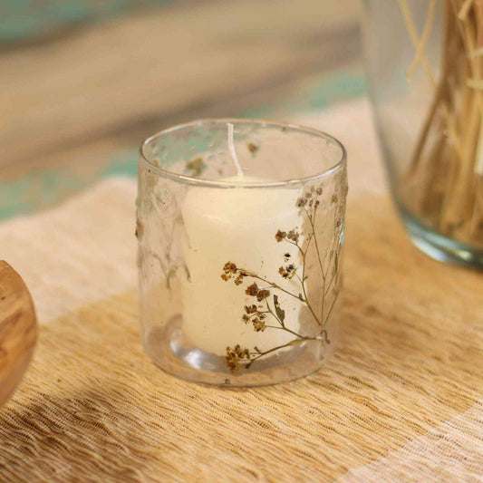 Portavelas recto de Vidrio floral natural - Margarita - (8x8 cm)