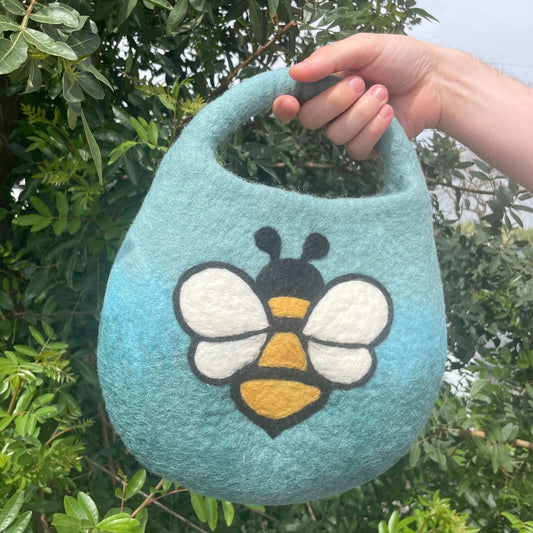 Bolsa de fieltro para abejas - Un asa con imán - Azul y verde - Bolsos de Fieltro