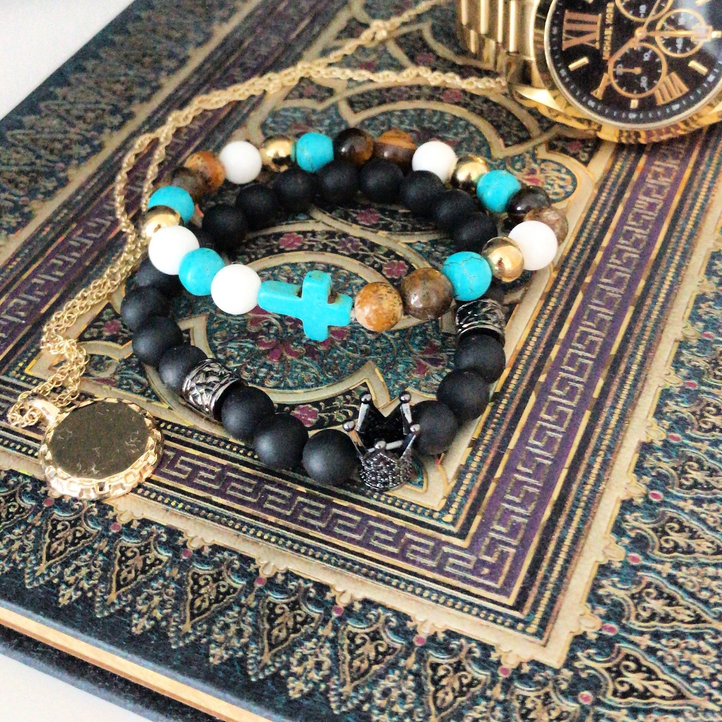 Ala de ángel / Ágata negra - Pulsera de piedras preciosas - Pulseras y Collares de Piedras Preciosas