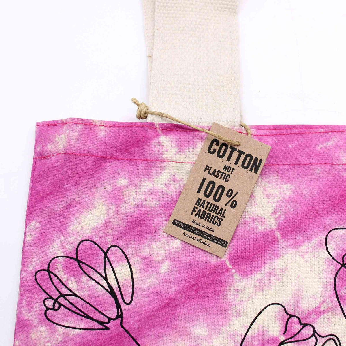 Bolsas de Algodón "Tie Dye" (170g) - 38x42x12cm - Mandala - Magenta - Asa Negra - El Bazar de Tizar