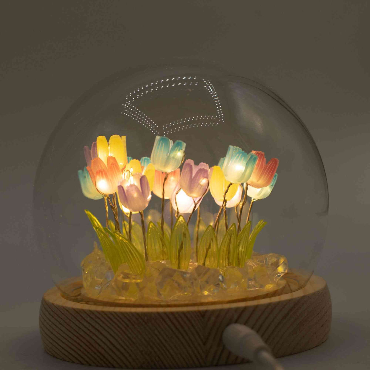 Domo de jardín Floral Glow - 20 tulipanes multicolor - LED USB - Domo de jardín con brillo floral | El Bazar de Tizar