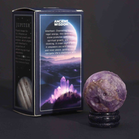 1x Planeta Amatista con Soporte Solar (JUPITER) - 40mm - Planetas de piedras preciosas con apoyo solar