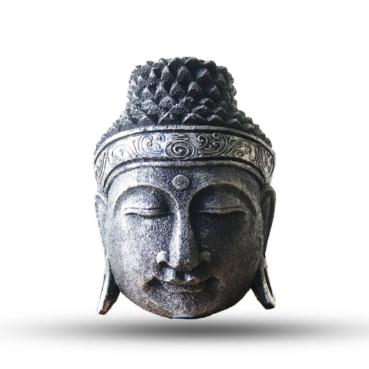 Decoración para el hogar Cabeza de Buda - 25cm - Plateado Brillante - Decoración de Casa-Cabeza de Buda