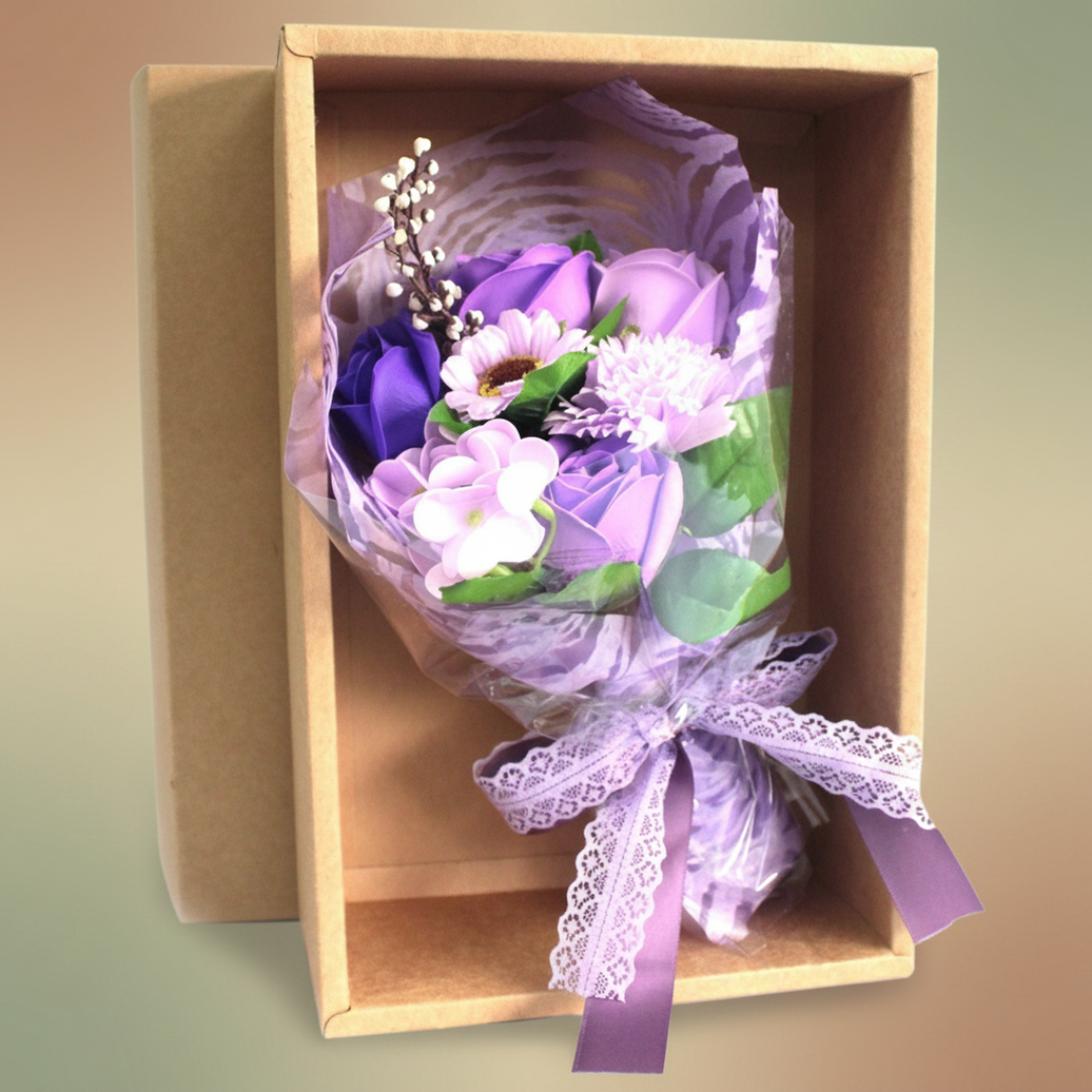 Bouquet de Flores de Jabón en Caja Regalo · Púrpura