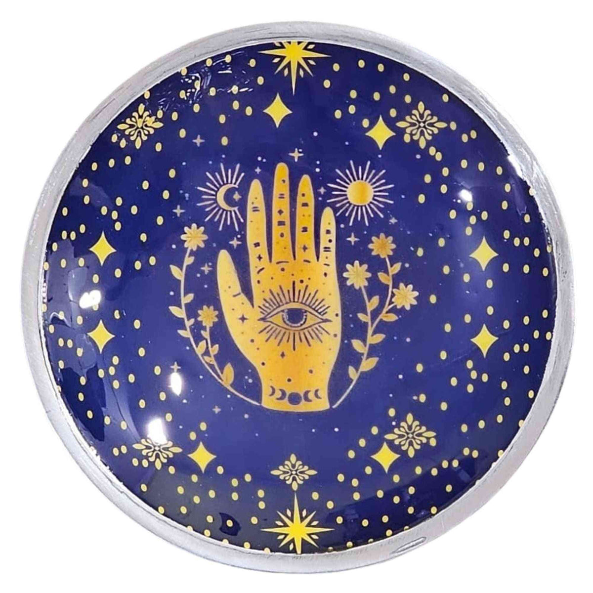 Plato de ofrendas esmaltado con tres patas - Hamsa azul medianoche - Cuencos y calderos rituales | El Bazar de Tizar