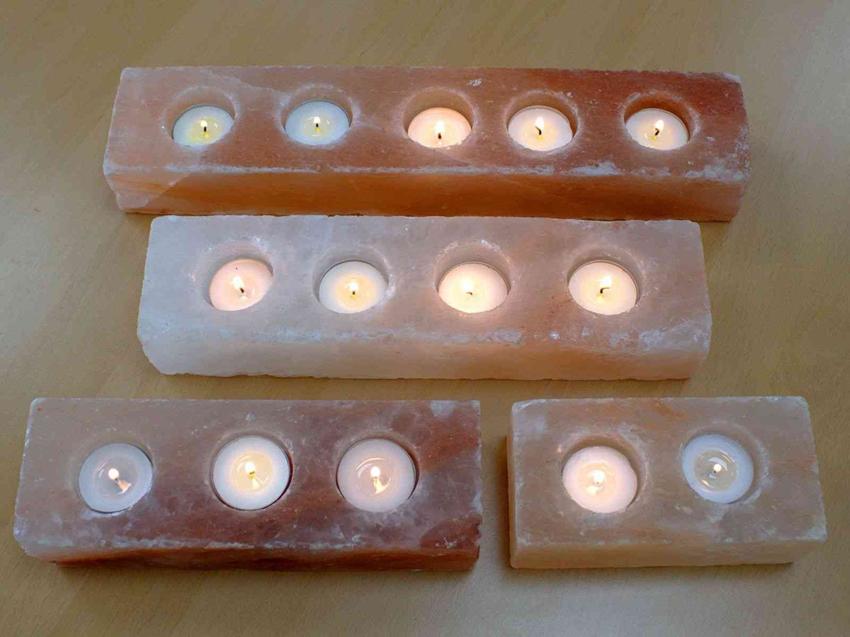 Forma geométrica larga - 3 agujeros - 1.5 kg - Lámparas de Sal del Himalaya | El Bazar de Tizar