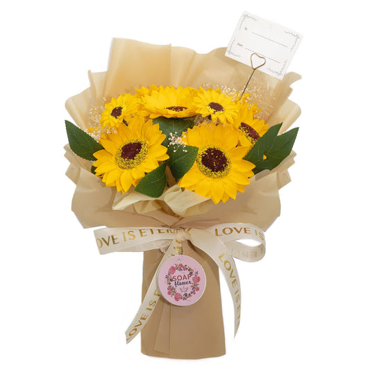 Bouquet de Tournesols en Savon · «L'Amour est Éternel» · Avec Carte