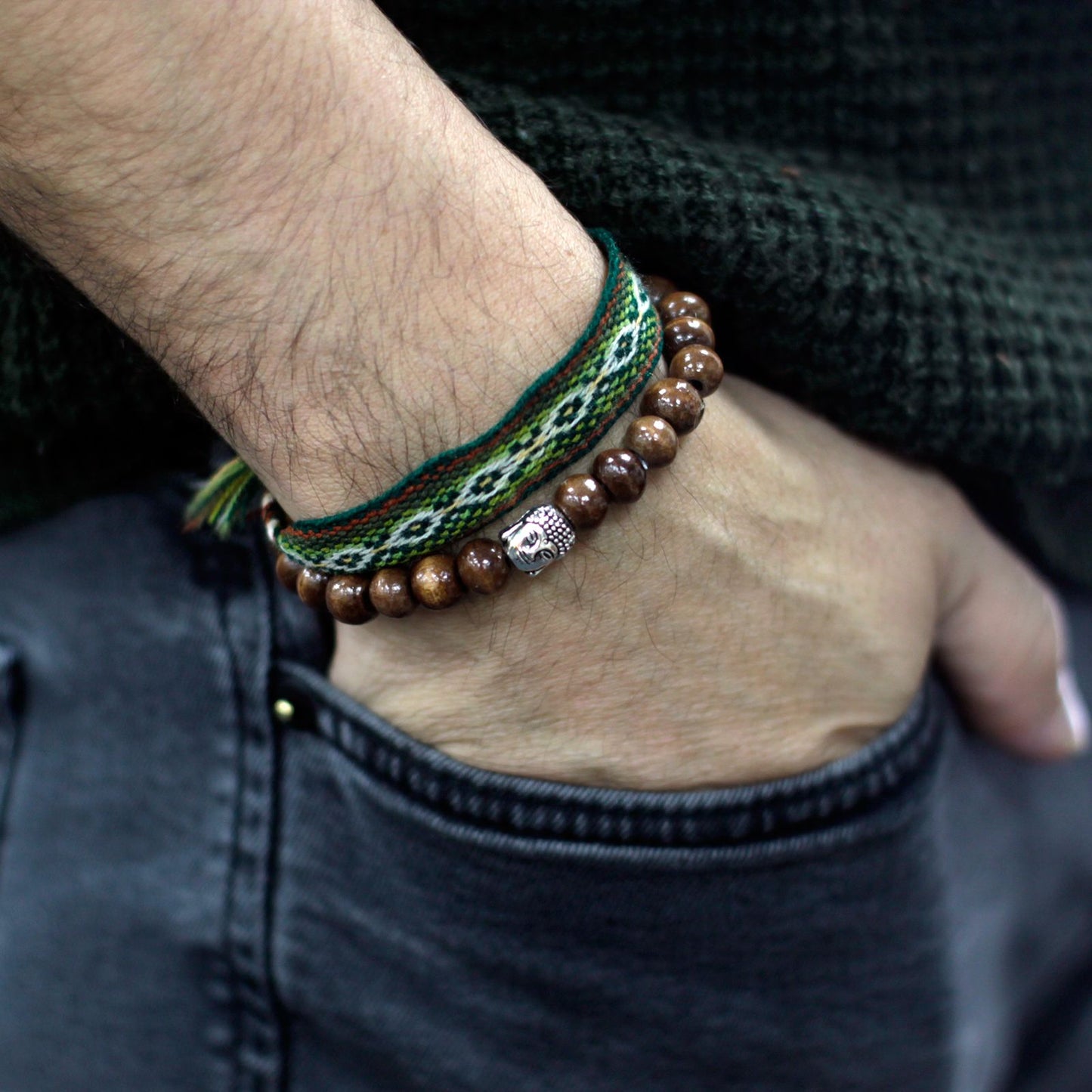 Brazalete Buddah y cuentas marrones