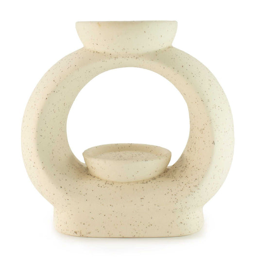 Zen Ceramic Oil Burner - Large Oval Pebble - Mottled Ivory White