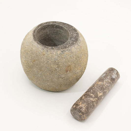 Decorative Natural River Stone Mortar and Pestle - Large (approx. 15x12 cm)