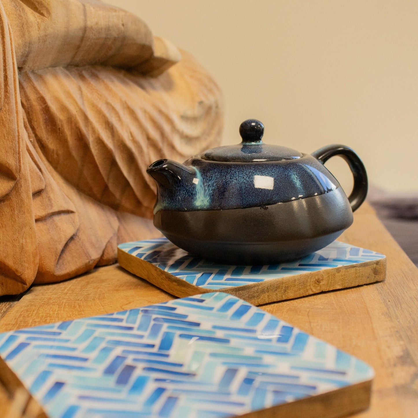 Conjunto de 4 posavasos cuadrados - rayas azules